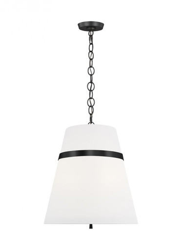 Cordtlandt Large Pendant, 3-Light, Aged Iron, White Linen Shade, 18"W (AP1173AI 706TZNK) | Lighting Reimagined