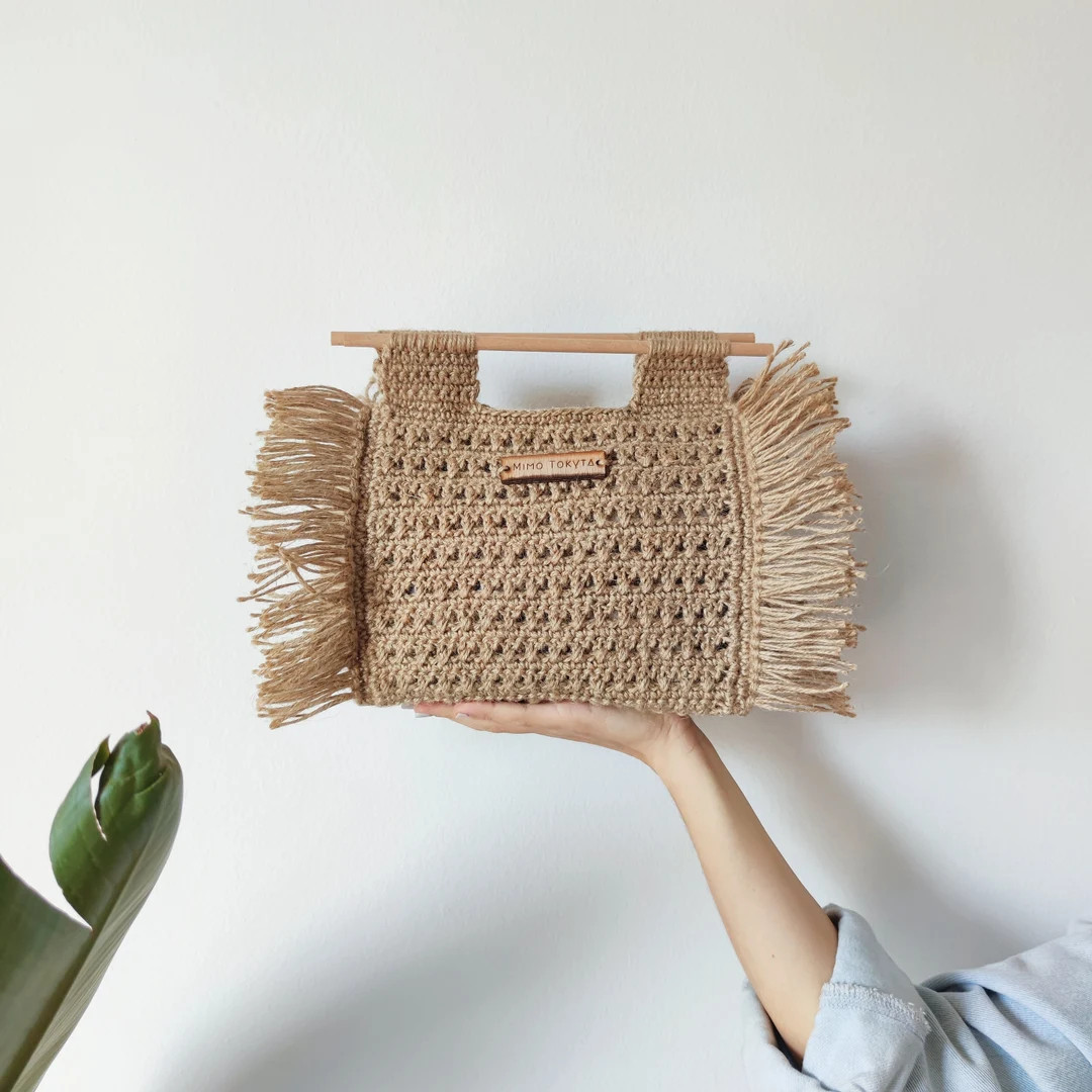 Jute Crochet Fringe Bag With Wooden Handles - PDF Pattern (instant Download) - Etsy | Etsy (US)