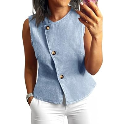 UNCLECAT Womens Denim Vest Tops 2026 Spring Summer Button Down Sleeveless Blazer Busines… | Amazon (US)