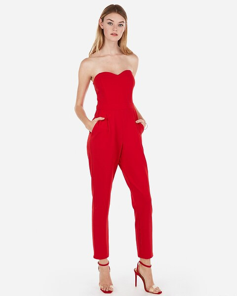 strapless sweetheart neck jumpsuit | Express