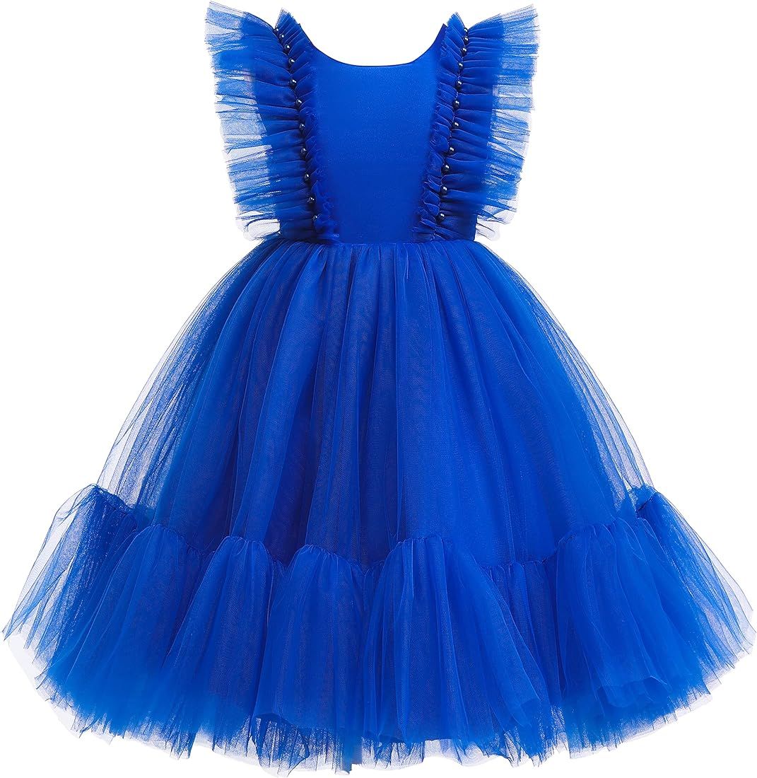 Amazon.com: Weileenice Sapphire Blue Flower Big Girl Pageant Dress Ruffle Tulle Young Girls Weddi... | Amazon (US)