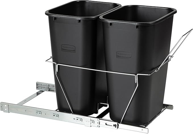 Rubbermaid Kitchen Cabinet Pull-Out Trash Can and Recycling Bin, 20-Gallon, Black, Under Sink Tra... | Amazon (US)