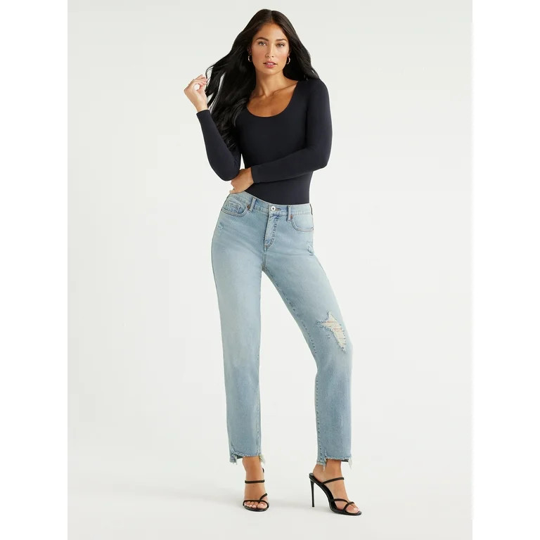Sofia Jeans Women's Beatrix Slouchy Boyfriend Mid Rise Distressed Jeans, 27" Inseam, Sizes 0-18 -... | Walmart (US)