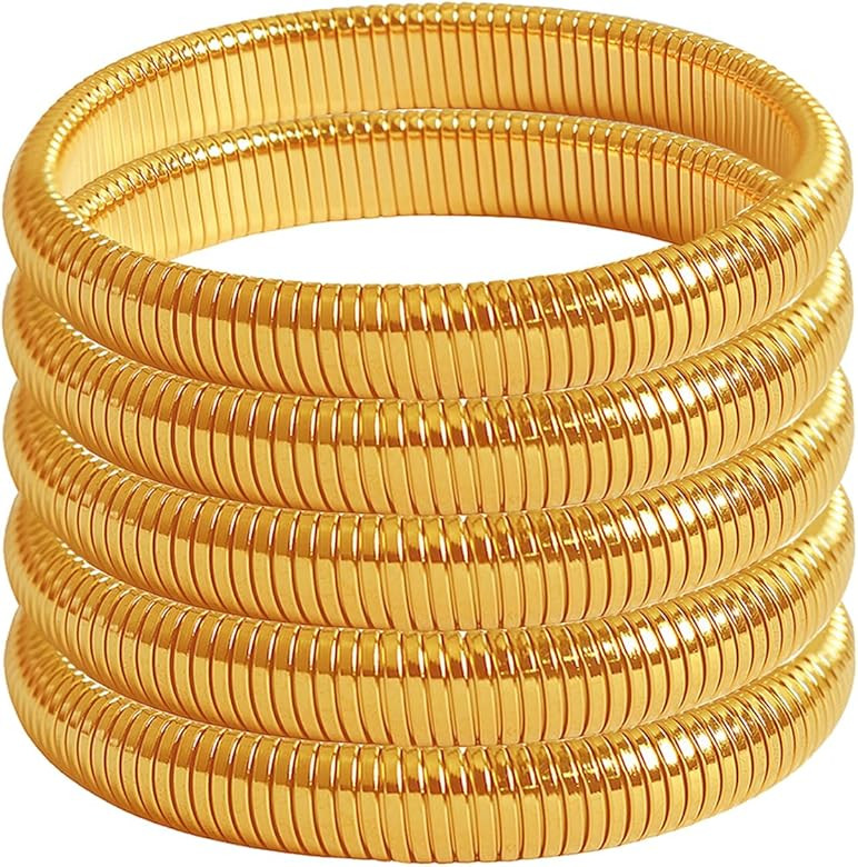 Salircon Gold Bangle Bracelets Set Stackable Gold Stretch Bracelets for Women 2024 Trendy Snake C... | Amazon (US)
