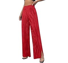 CXXQ Women's Pleated Wide Leg Pants Elastic High Waist Flowy Dress Long Palazzo Pants Regualr Siz... | Amazon (US)