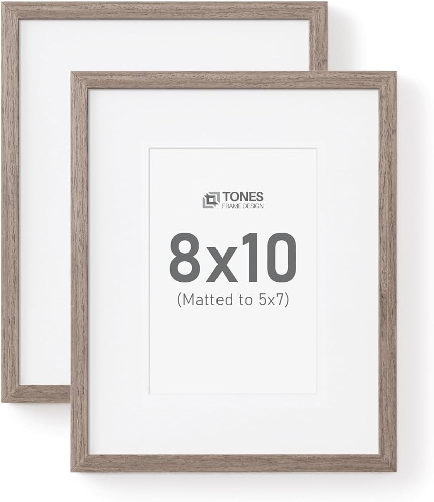 8x10 Picture Frame with 5x7 Mat, Set of 2 Small Photo Frames Oak Solid Wood Veneer Finish and Ple... | Amazon (US)
