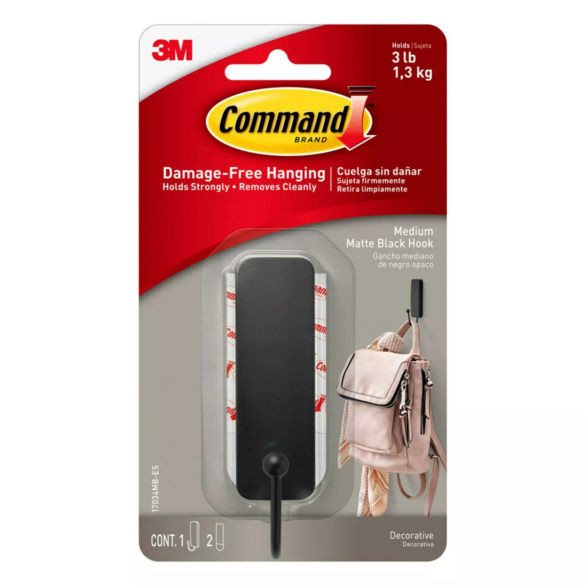Command Medium Sized Decorative Hook Black: Plastic Painted Hook with Command Strips, 3 lb Capaci... | Target