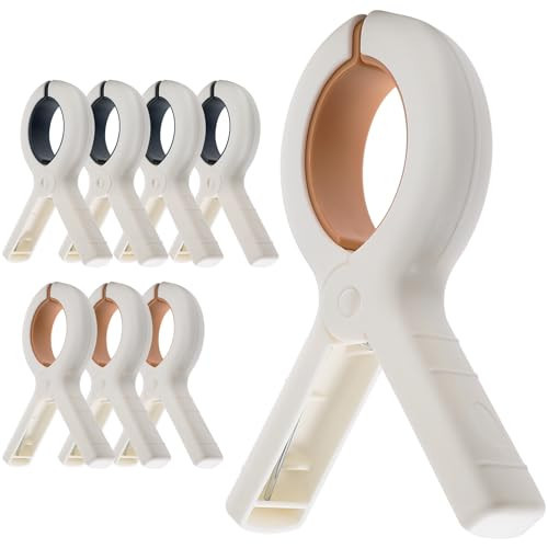 Extra Large Beach Towel Clips 8 Pack, 5.1 Inch Towel Clips for Beach Chairs Cruise Heavy Duty, Towel Holder Clips for Clothes Pool Boat, 2 Colors Khaki and Blue | Amazon (US)