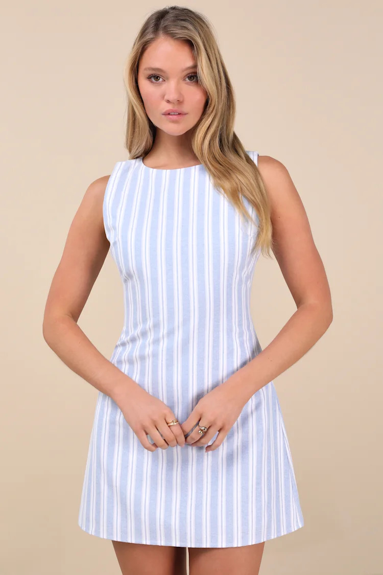 Alyvia Blue and White Striped Sleeveless Mini Dress | Lulus