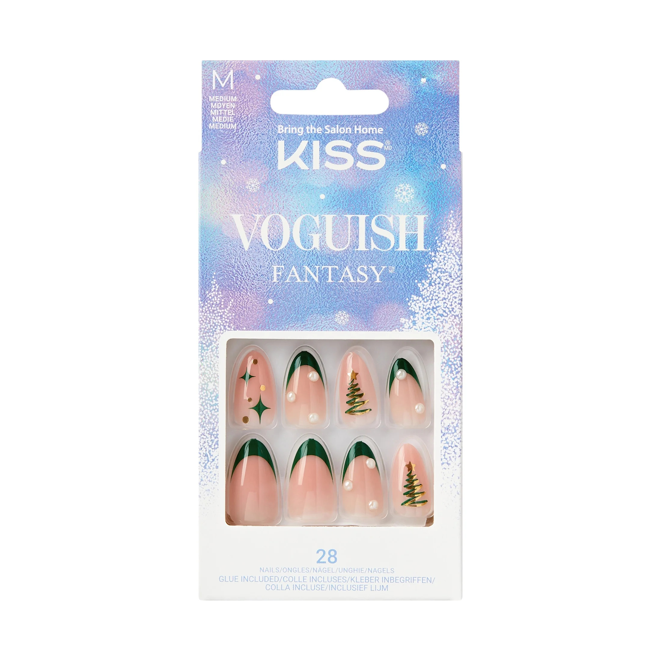 KISS Voguish Fantasy Holiday, Press on Nails, Midnight Air, Green, Medium Almond, 28 Count | Walmart (US)