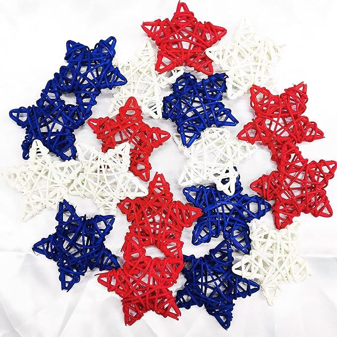 18pcs 4th of July Star Rattan Decoration, Red Blue White Stars for 4th of July Independence Day H... | Amazon (US)