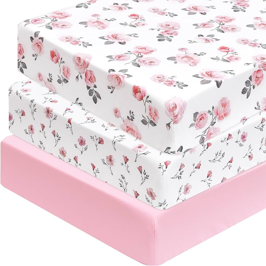 PHF 3 Pack Soft Rose Floral Crib Sheets Fitted, Silky Comfy Breathable Baby Sheets for Boys Girls... | Amazon (US)