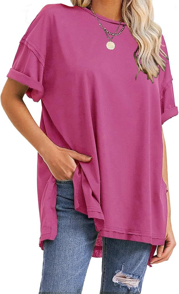 EXLURA Womens Summer Oversized T Shirts 2024 Casual Short Sleeve Loose Maternity Tops Crewneck Tu... | Amazon (US)