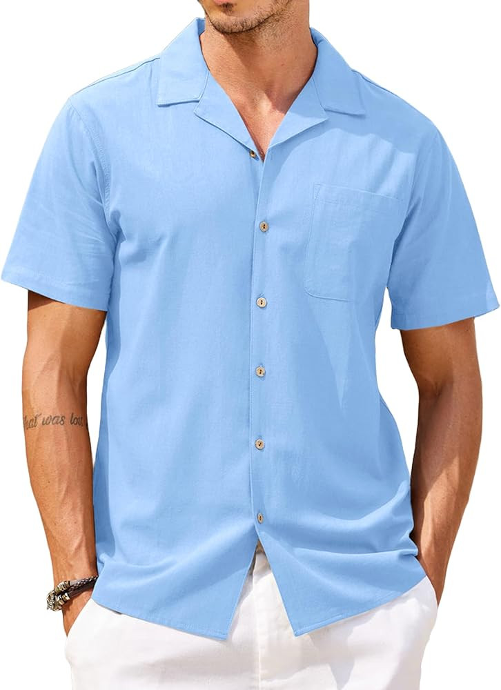 COOFANDY Mens Hawaiian Shirt Short Sleeve Buttoon Down Shirts Casual Tropical Floral Summer Linen... | Amazon (US)