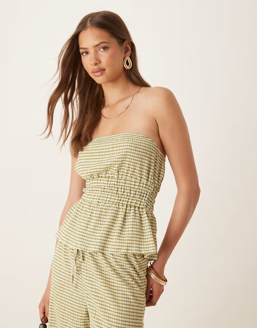 ASOS DESIGN bandeau in green gingham - part of a set | ASOS (Global)