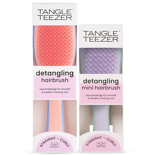 Tangle Teezer Ultimate Detangler Hairbrush Duo, Eliminates Knots & Reduces Breakage for All Hair Types, Regular & Travel-Size, Apricot Blaze and Wisteria Leaf | Amazon (US)