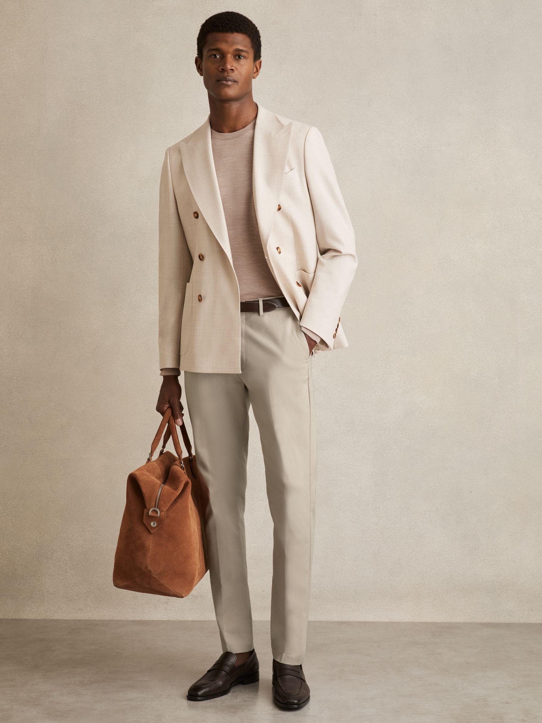 Slim Fit Cotton Blend Chinos in Stone | Reiss UK