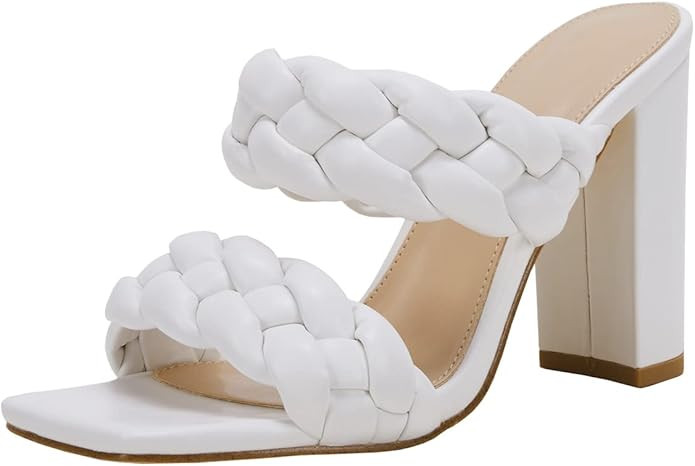 VETASTE Women's Braided Heeled Sandals Square Open Toe Backless Block Heel Strappy Casual Sandals | Amazon (US)