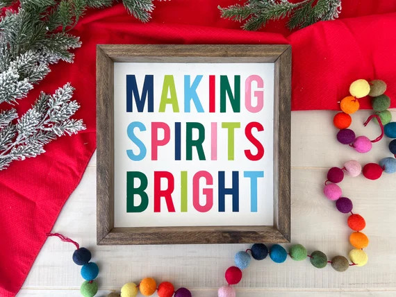 Making Spirits Bright | 12x12 Square | Colorful Christmas Decor | Rainbow Holiday Sign | Modern F... | Etsy (US)