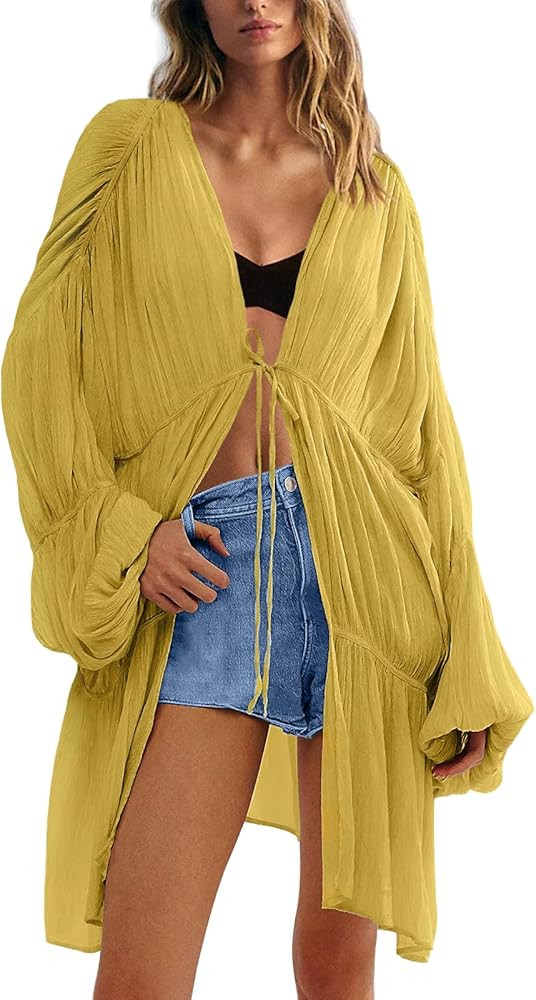 Womens Swimsuit Coverup Kimono Cardigans Beach Cover Ups Long Sleeve Bathing Suit Cover Up Casual... | Amazon (US)