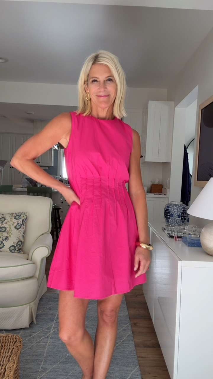 This hot pink mini dress features a flattering pleated waist, sleeveless silhouette, and bright summer color that is perfect for girls' nights, summer parties, bridal showers, vacation dinners, and special occasions. 

 #LTKgrwm #LTKootd