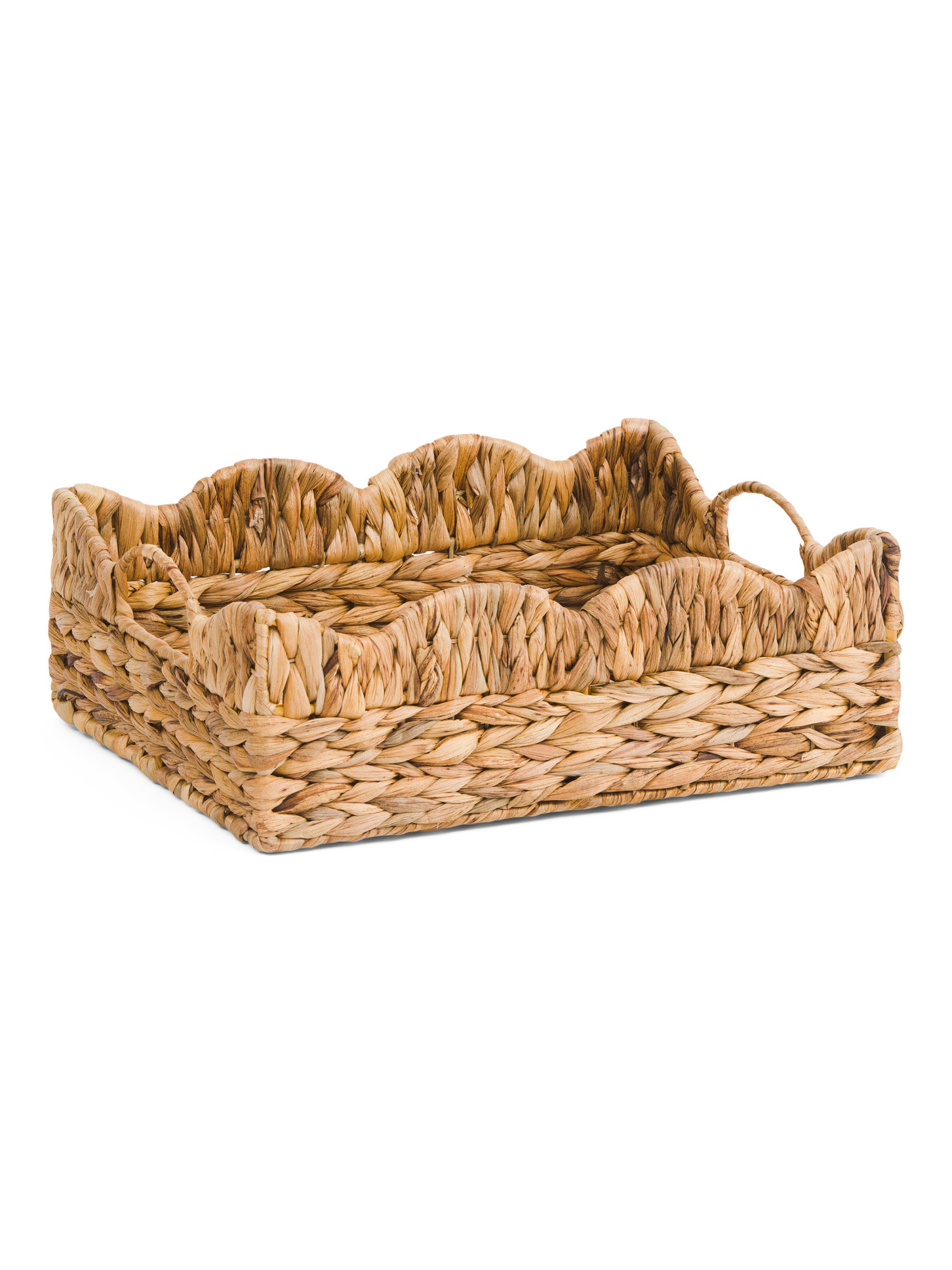 Scallop Top Water Hyacinth Basket With Handles | TJ Maxx