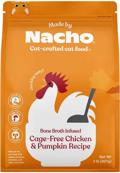MADE BY NACHO Bone Broth Infused Cage-Free Chicken & Pumpkin Recipe Dry Cat Food, 2-lb bag - Chew... | Chewy.com