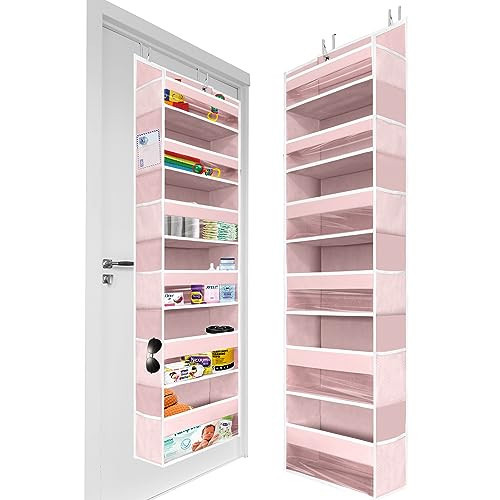 HOMELUX THEORY 1 PC Heavy Duty Over the Door Organizer 55x14x6.7, 6 Large Front & 12 Side Pockets, Hanging Storage Closet Door Organizer for Bedroom, Bathroom and Baby Nursery Storage (Baby Pink) | Amazon (US)