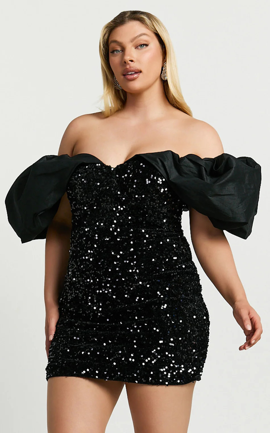 Delphine Mini Dress - Off Shoulder Sequin Bodycon Dress in Black | Showpo (US, UK & Europe)