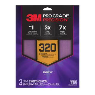 Pro Grade Precision 9 in. x 11 in. 320 Grit Faster Sanding Sheet With No-Slip Grip Backing (3-Pac... | The Home Depot