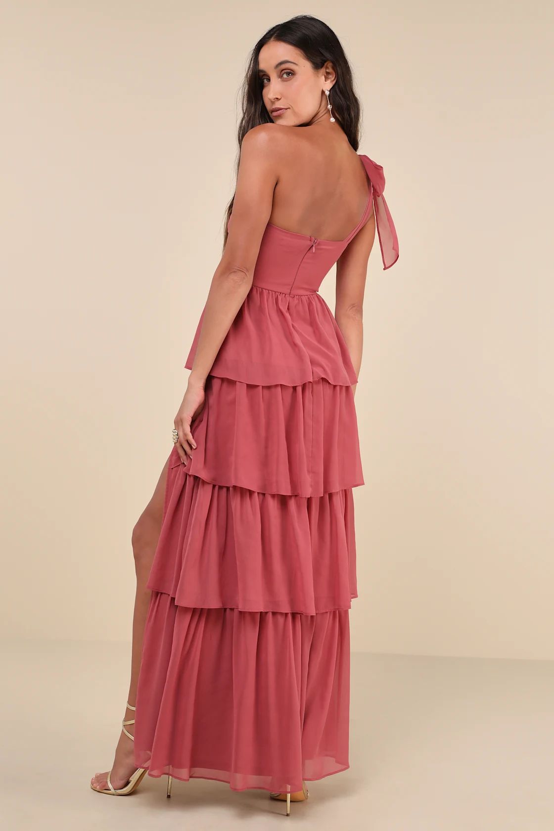 Elevated Vision Rusty Rose One-Shoulder Tiered Maxi Dress | Lulus