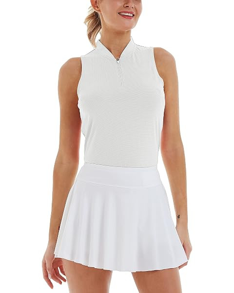 MoFiz Golf Shirt for Women Sleeveless Tennis Shirt Soft Cotton Active Polo Shirt Zip Up Collarles... | Amazon (US)