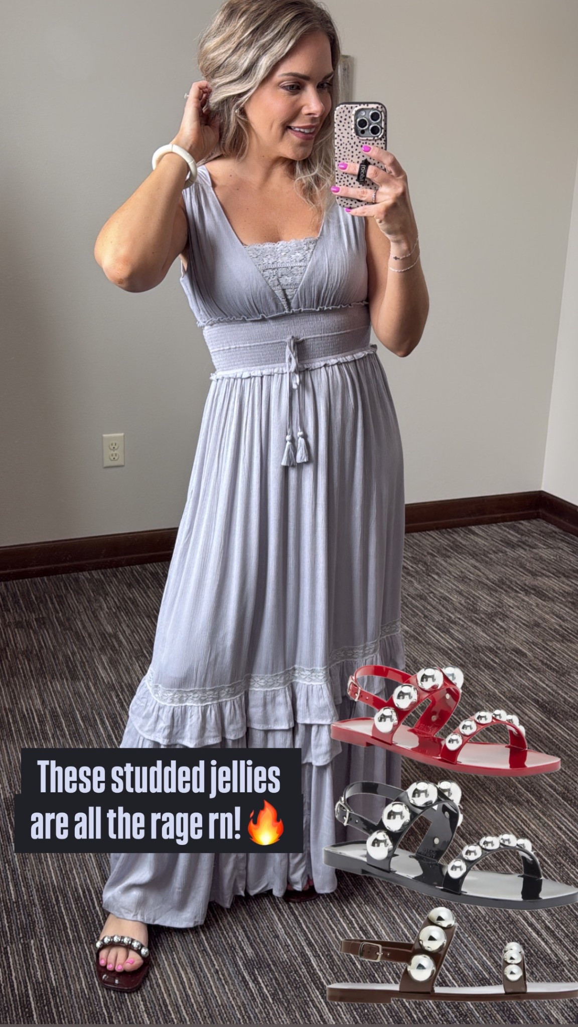 Studded jelly sandals run tts! More colors. Dm me for dress details as I can’t link. 

#LTKSeasonal #LTKTravel #LTKShoeCrush