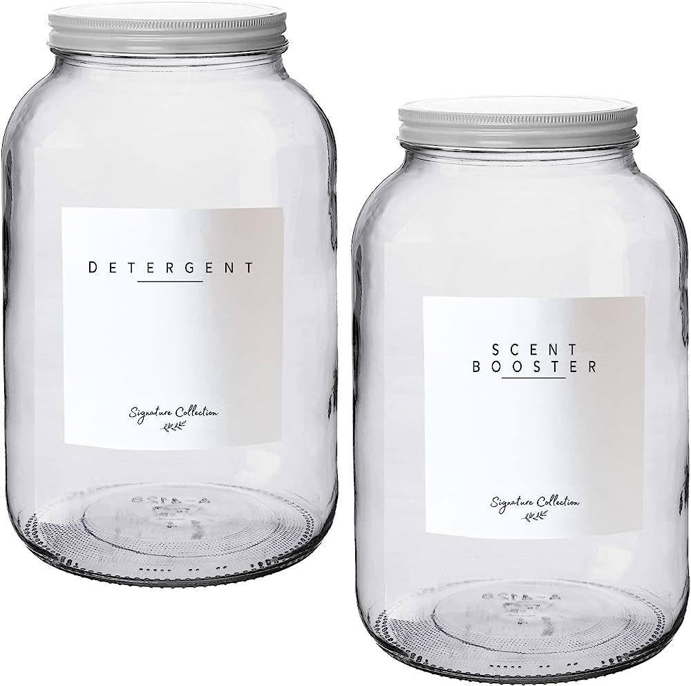 Glass Laundry Storage Containers for Powder- Two One Gallon Jars W/White Metal Lid, Laundry Deter... | Amazon (US)
