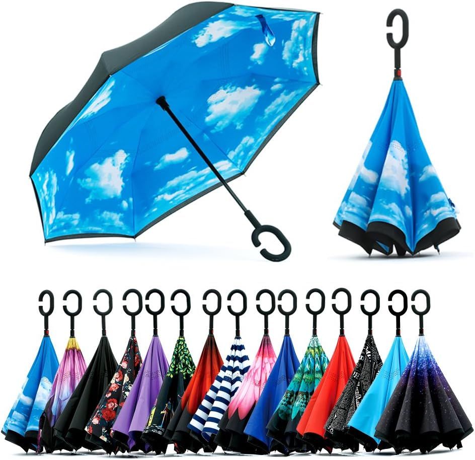 Spar. Saa Double Layer Inverted Umbrella with C-Shaped Handle, Anti-UV Waterproof Windproof Strai... | Amazon (US)
