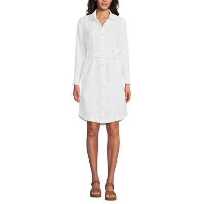 Lands' End Women's Long Sleeve Linen Shirt Dress - X Large - White | Target
