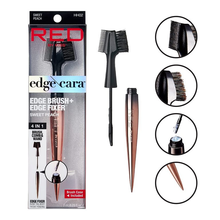 RED by Kiss Edge Cara 4 in 1 Edge Brush Comb Boar Bristles with Edge Fixer (Sweet Peach) - Walmar... | Walmart (US)