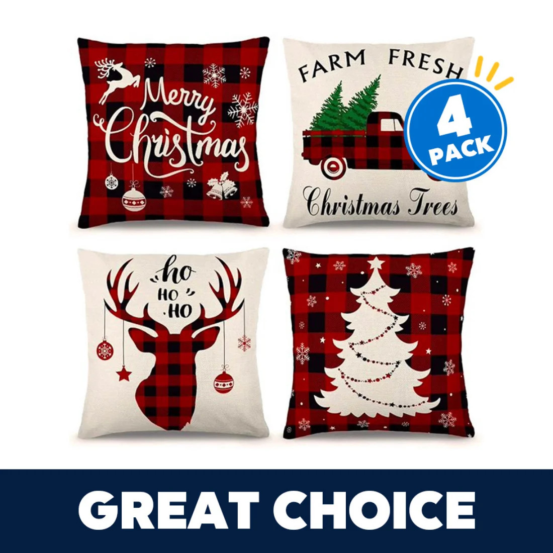Christmas Pillow Covers 18x18 Inch Set of 4 Farmhouse Black and Red Buffalo Plaid Pillow Covers H... | Walmart (US)