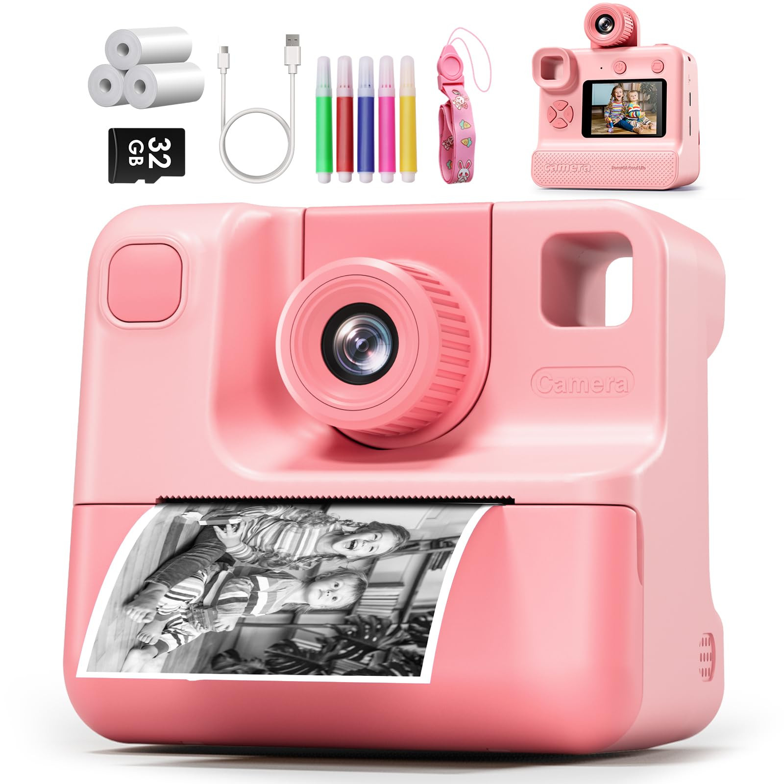 Instant Print Camera for Kids, 1080P Kids Instant Cameras,HD Selfie Digital Video Cameras Toddler... | Amazon (US)