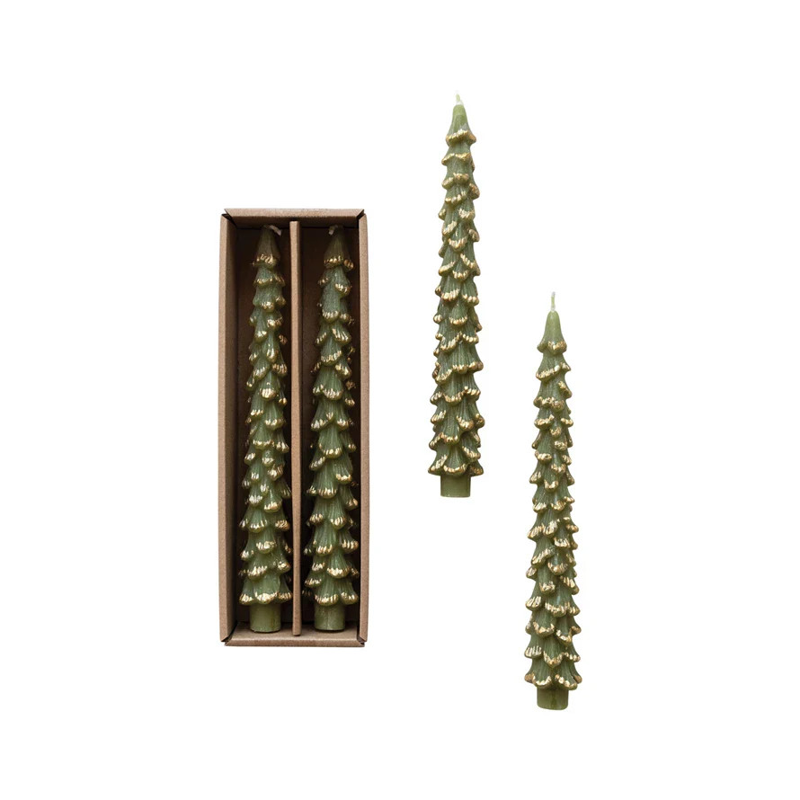 Tree Shaped Taper Candles w/ Gold Tips in Box | Lighting Design