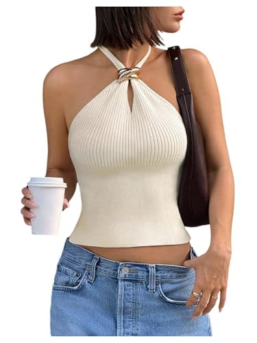 Verdusa Women's Sexy Ribbed Halter Tops Sleeveless Cropped Going Out Tops for Date Night | Amazon (US)