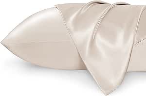 Bedsure Satin Pillowcase for Hair and Skin Queen -Beige Silky 20x30 Inches - Set of 2 with Envelo... | Amazon (US)