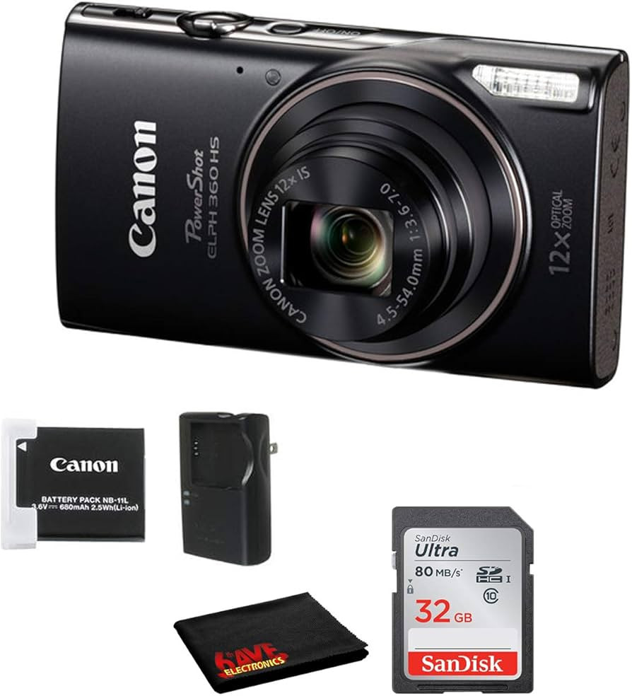 Canon PowerShot ELPH 360 HS Digital Point and Shoot Camera (Black) Bundle with 32 GB Memory Card ... | Amazon (US)