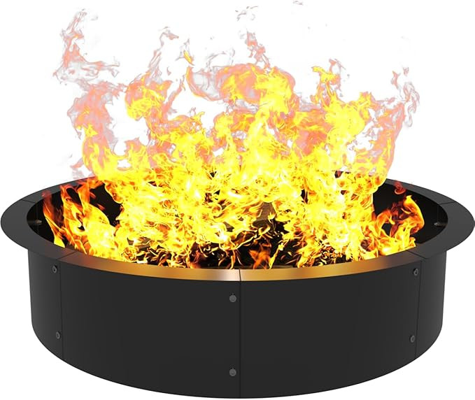 Round Outdoor Fire Pit Ring Insert 36-Inch Inner 40-Inch Outer Diameter, Heavy Duty Metal Steel D... | Amazon (US)