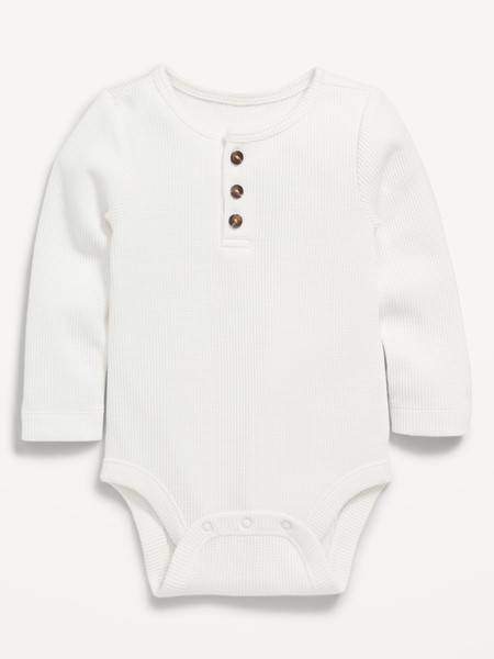 Unisex Long-Sleeve Thermal-Knit Henley Bodysuit for Baby | Old Navy (US)