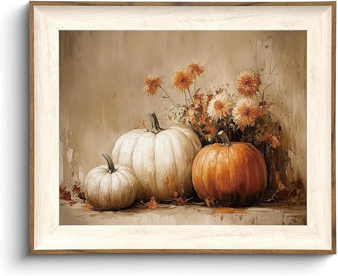 KISSFOX Framed Wall Art Vintage Wall Decor Pumpkin Flower Canvas Art Fall Pictures Thanksgiving P... | Amazon (US)