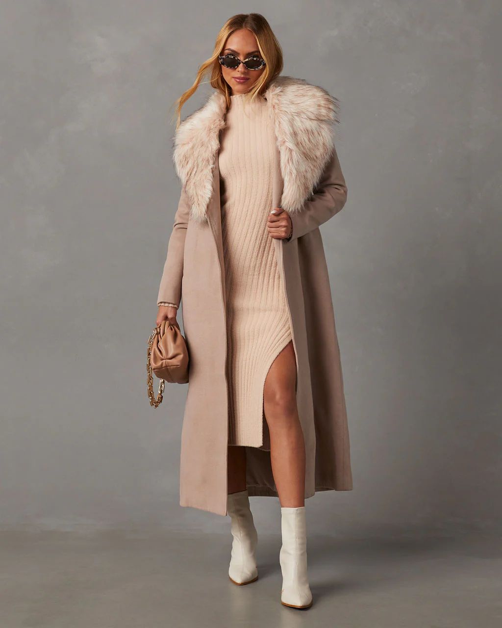 Frederica Pocketed Faux Fur Collar Coat | VICI Collection