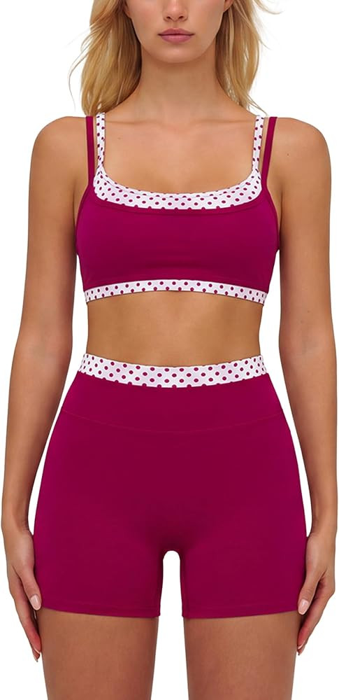 ABOCIW Layered Workout Sets for Women 2 Piece Polka Dot Sports Bra High Waist Shorts Gym Active Y... | Amazon (US)