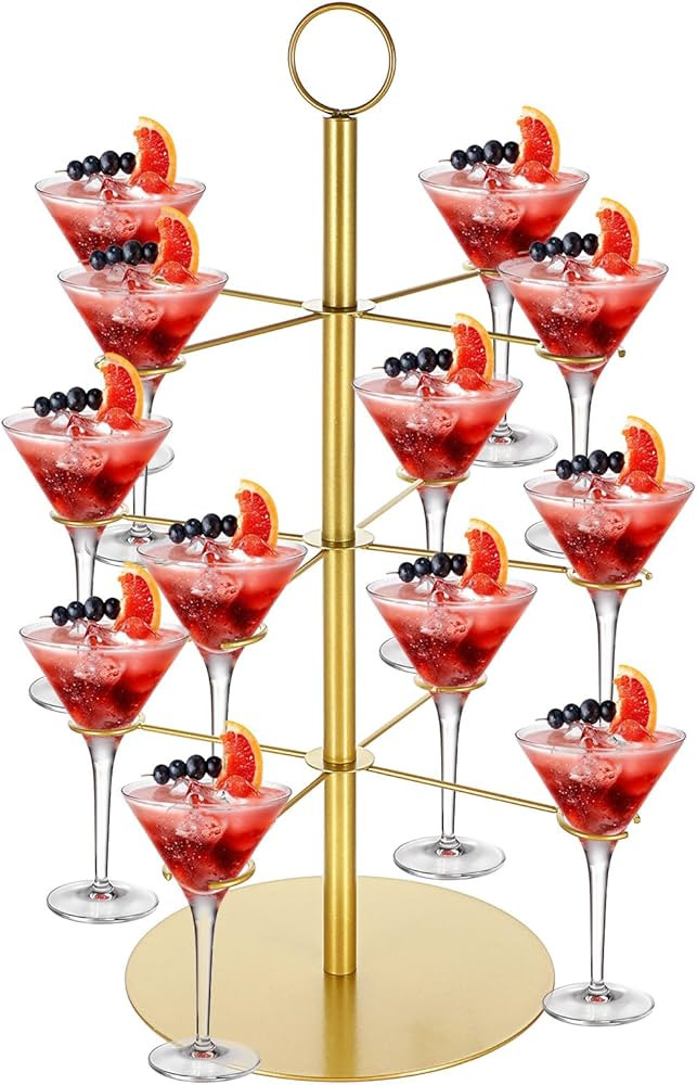 Cocktail Tree Stand, Metal Drink Tower, 3 Tier - 12 Holders For Champagne, Martini, Margarita Cup... | Amazon (US)