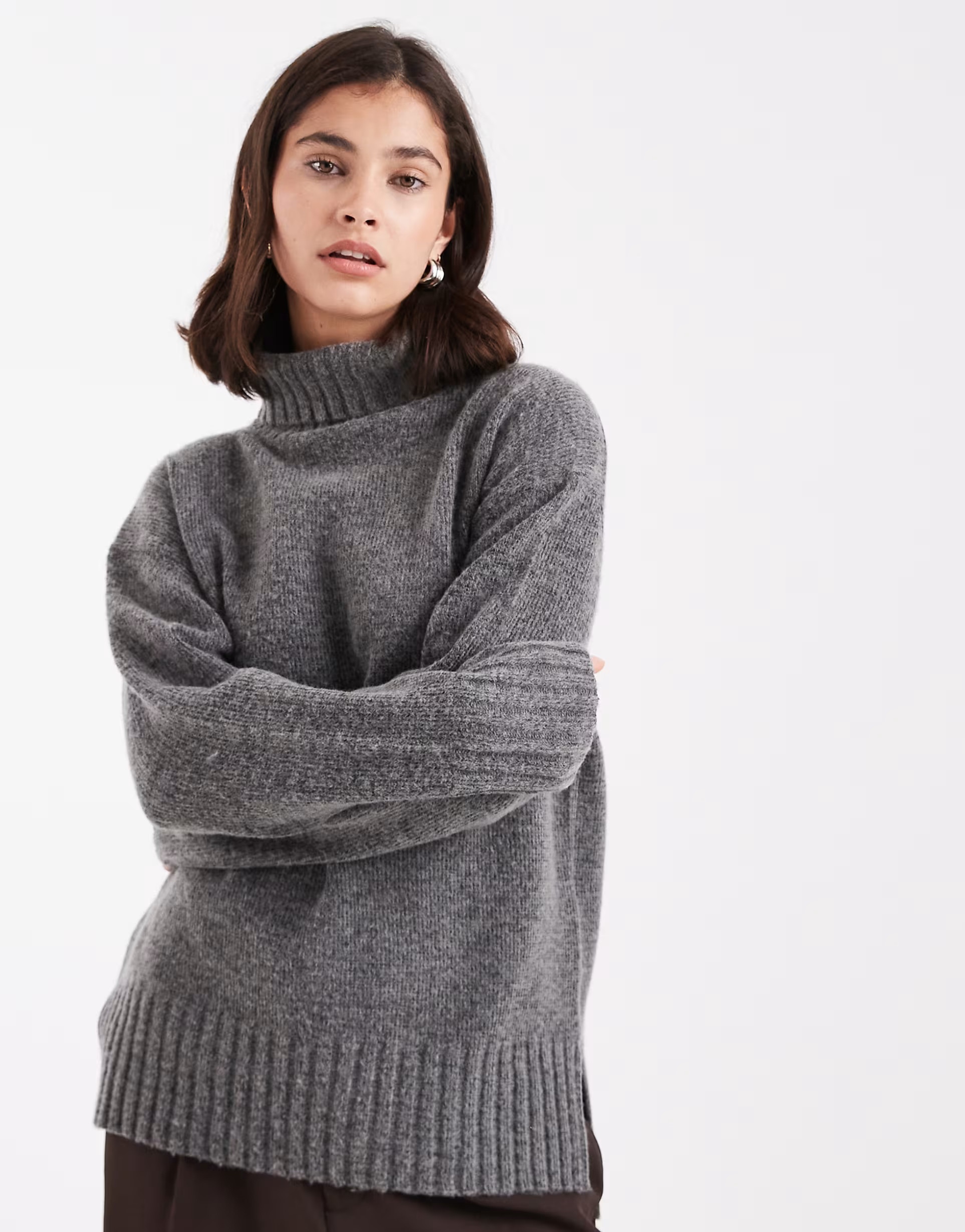 Threadbare chunky knit turtle neck sweater in gray | ASOS (Global)